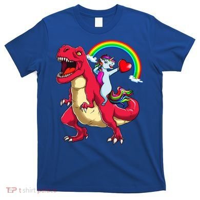 Dabbing Unicorn Riding Dinosaur Valentines Day Rainbow Space Gift T-Shirt