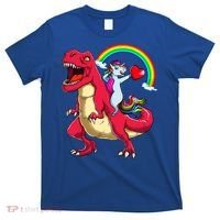 Dabbing Unicorn Riding Dinosaur Valentines Day Rainbow Space Gift T-Shirt thumb 0
