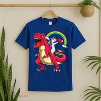 Dabbing Unicorn Riding Dinosaur Valentines Day Rainbow Space Gift T-Shirt thumb 2