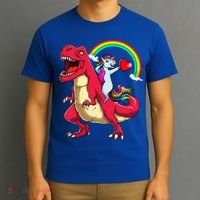 Dabbing Unicorn Riding Dinosaur Valentines Day Rainbow Space Gift T-Shirt thumb 3