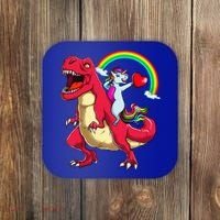 Dabbing Unicorn Riding Dinosaur Valentines Day Rainbow Space Gift Coaster thumb 0