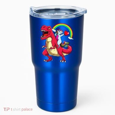 Dabbing Unicorn Riding Dinosaur Valentines Day Rainbow Space Gift Tumbler