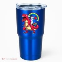 Dabbing Unicorn Riding Dinosaur Valentines Day Rainbow Space Gift Tumbler thumb 0