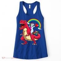 Dabbing Unicorn Riding Dinosaur Valentines Day Rainbow Space Gift Women's Tank Top thumb 0