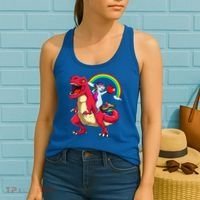 Dabbing Unicorn Riding Dinosaur Valentines Day Rainbow Space Gift Women's Tank Top thumb 2