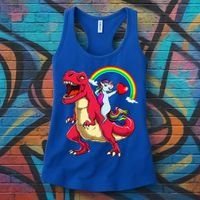 Dabbing Unicorn Riding Dinosaur Valentines Day Rainbow Space Gift Women's Tank Top thumb 3
