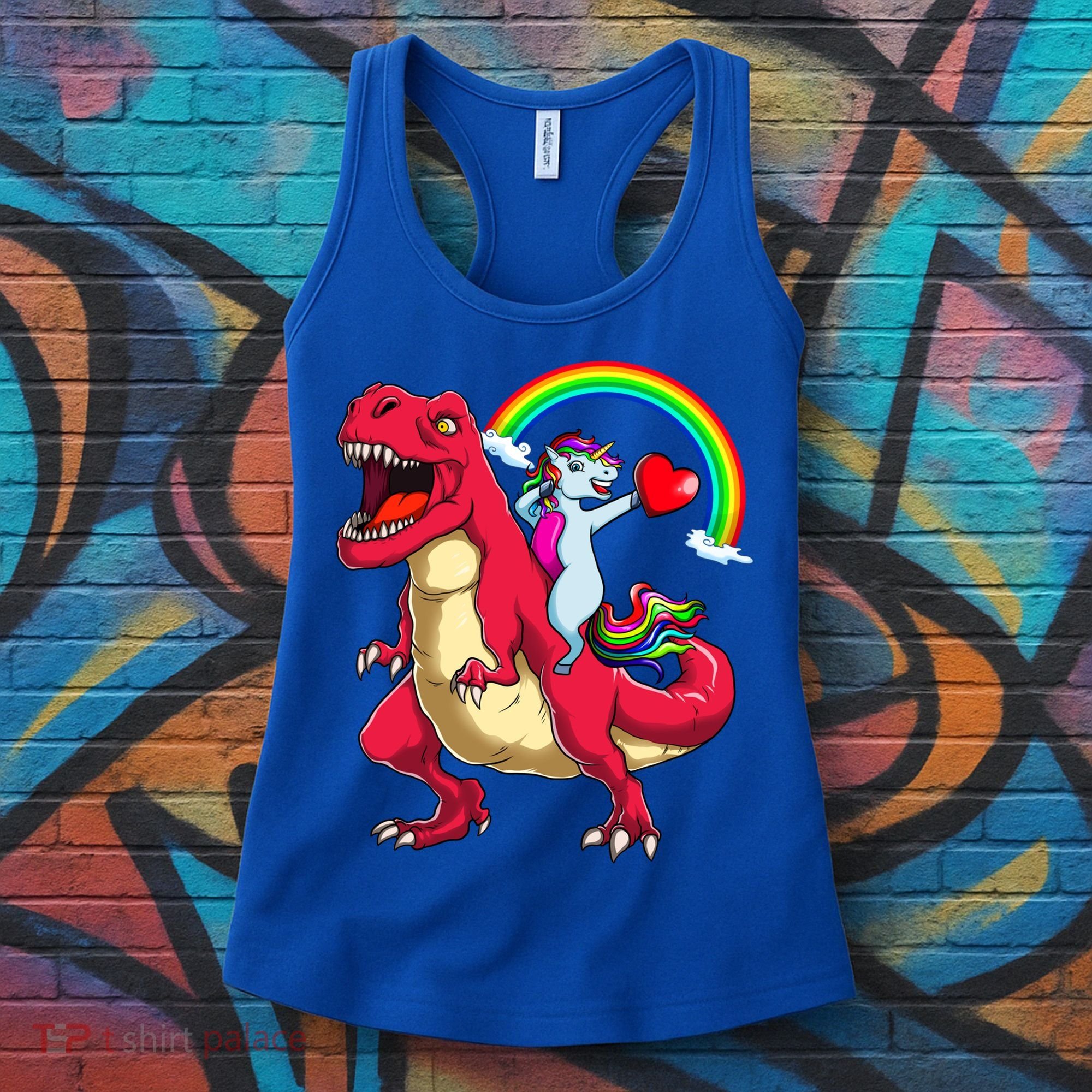 Dabbing Unicorn Riding Dinosaur Valentines Day Rainbow Space Gift Women's Tank Top