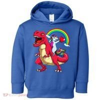 Dabbing Unicorn Riding Dinosaur Valentines Day Rainbow Space Gift Toddler Hoodie thumb 0