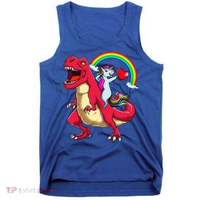 Dabbing Unicorn Riding Dinosaur Valentines Day Rainbow Space Gift Tank Top