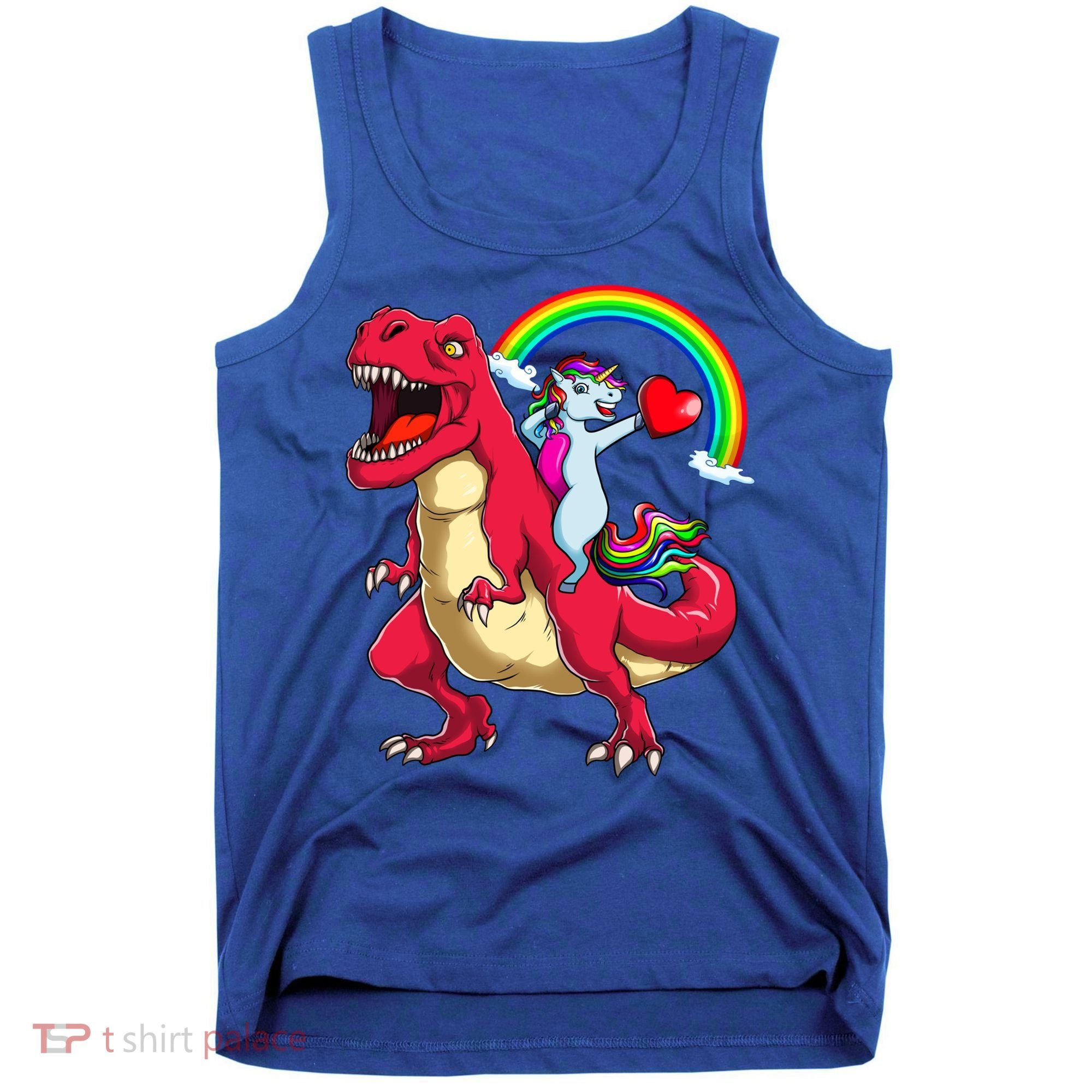 Dabbing Unicorn Riding Dinosaur Valentines Day Rainbow Space Gift Tank Top