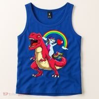 Dabbing Unicorn Riding Dinosaur Valentines Day Rainbow Space Gift Tank Top thumb 2