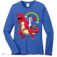 Dabbing Unicorn Riding Dinosaur Valentines Day Rainbow Space Gift Women's Long Sleeve Shirt thumb 0