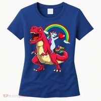 Dabbing Unicorn Riding Dinosaur Valentines Day Rainbow Space Gift Women's T-Shirt thumb 0