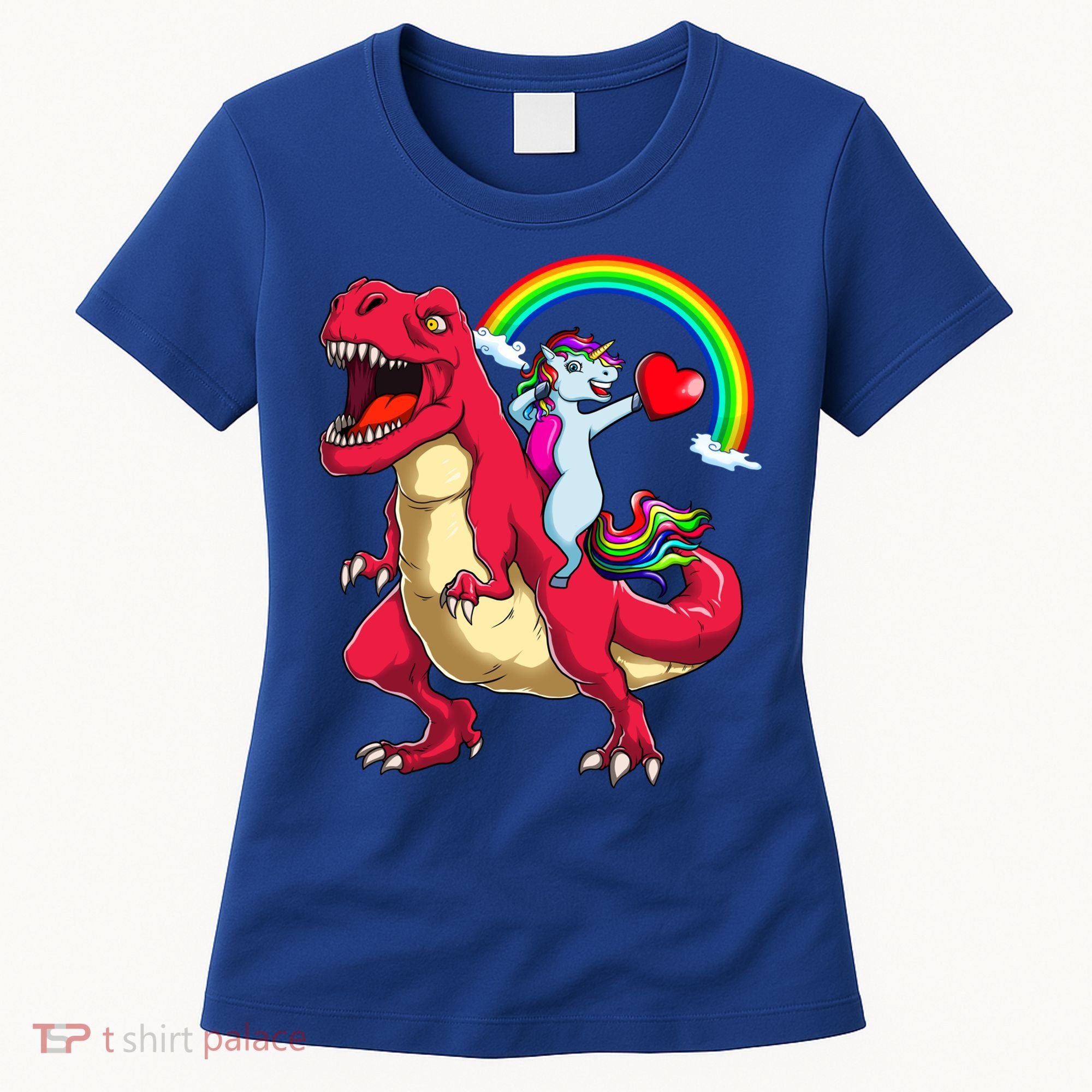 Dabbing Unicorn Riding Dinosaur Valentines Day Rainbow Space Gift Women's T-Shirt