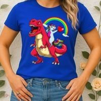 Dabbing Unicorn Riding Dinosaur Valentines Day Rainbow Space Gift Women's T-Shirt thumb 2