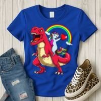 Dabbing Unicorn Riding Dinosaur Valentines Day Rainbow Space Gift Women's T-Shirt thumb 3