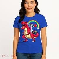 Dabbing Unicorn Riding Dinosaur Valentines Day Rainbow Space Gift Women's T-Shirt thumb 4