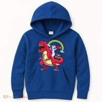 Dabbing Unicorn Riding Dinosaur Valentines Day Rainbow Space Gift Kids Hoodie thumb 0