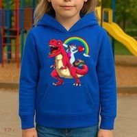 Dabbing Unicorn Riding Dinosaur Valentines Day Rainbow Space Gift Kids Hoodie thumb 3