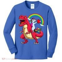 Dabbing Unicorn Riding Dinosaur Valentines Day Rainbow Space Gift Kids Long Sleeve Shirt thumb 0