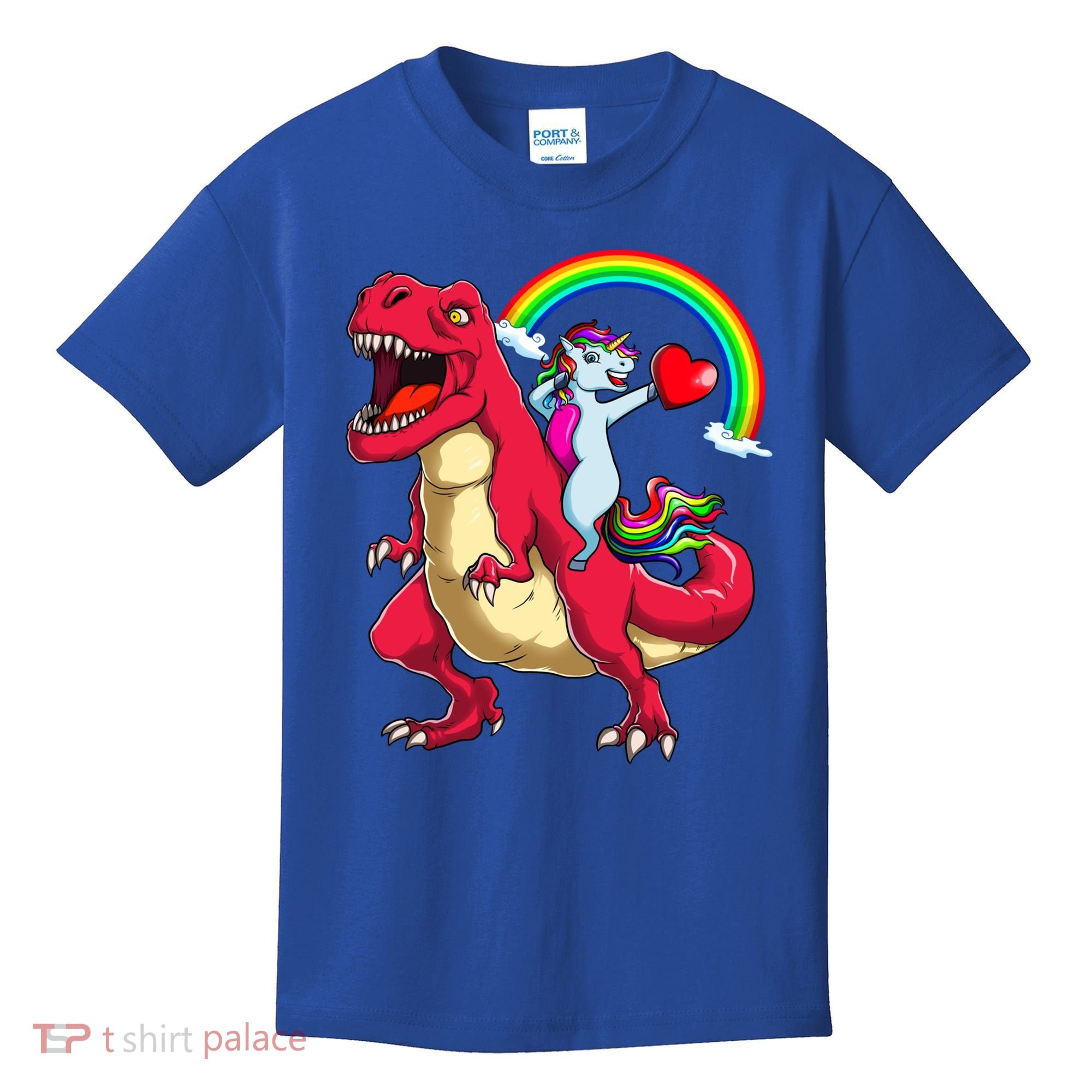 Dabbing Unicorn Riding Dinosaur Valentines Day Rainbow Space Gift Kids T-Shirt