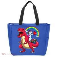 Dabbing Unicorn Riding Dinosaur Valentines Day Rainbow Space Gift Tote Bag thumb 0