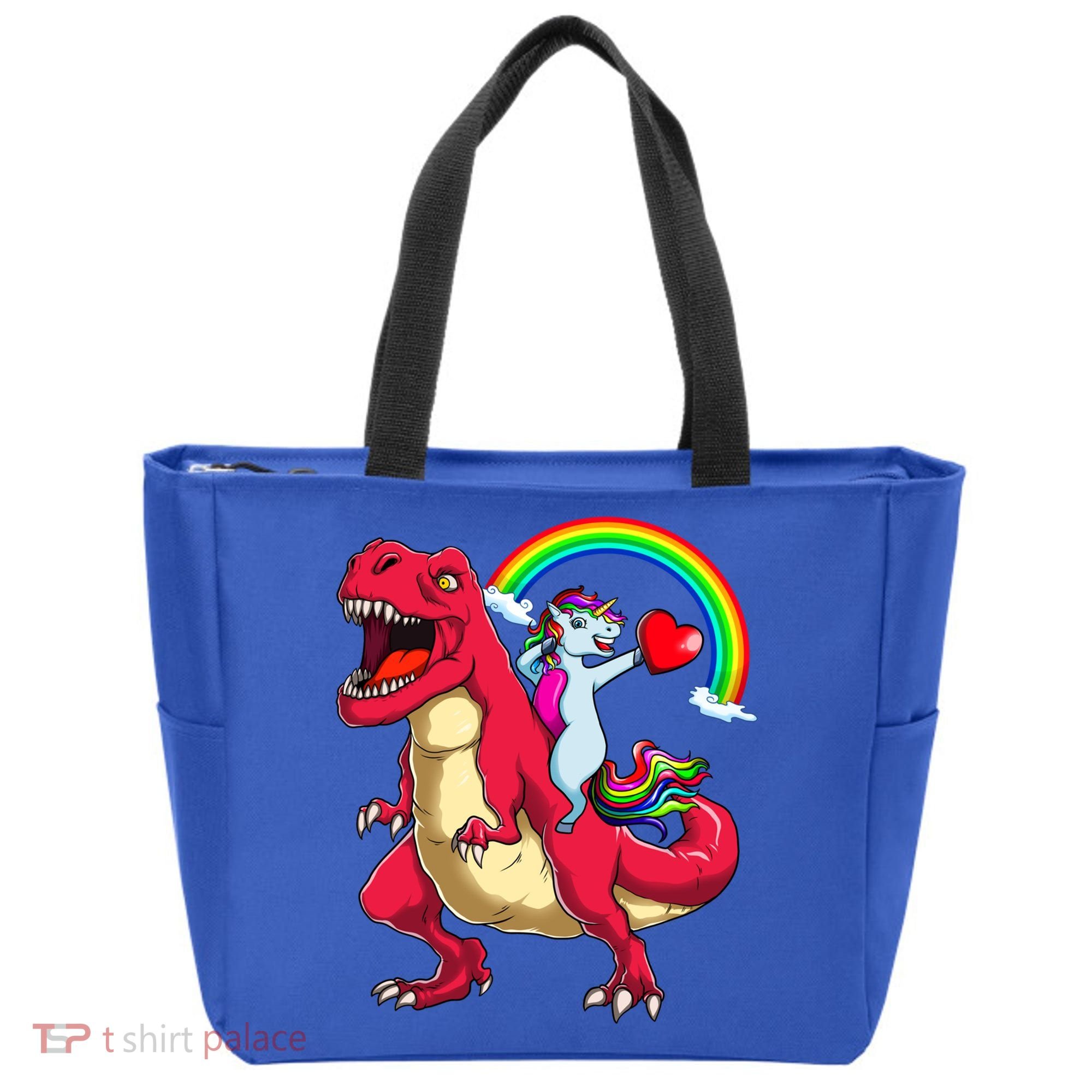 Dabbing Unicorn Riding Dinosaur Valentines Day Rainbow Space Gift Tote Bag