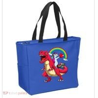 Dabbing Unicorn Riding Dinosaur Valentines Day Rainbow Space Gift Tote Bag thumb 2