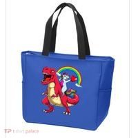 Dabbing Unicorn Riding Dinosaur Valentines Day Rainbow Space Gift Tote Bag thumb 3