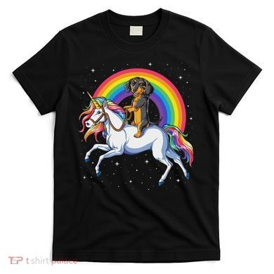Dachshund Unicorn Space Galaxy Rainbow Dog T-Shirt