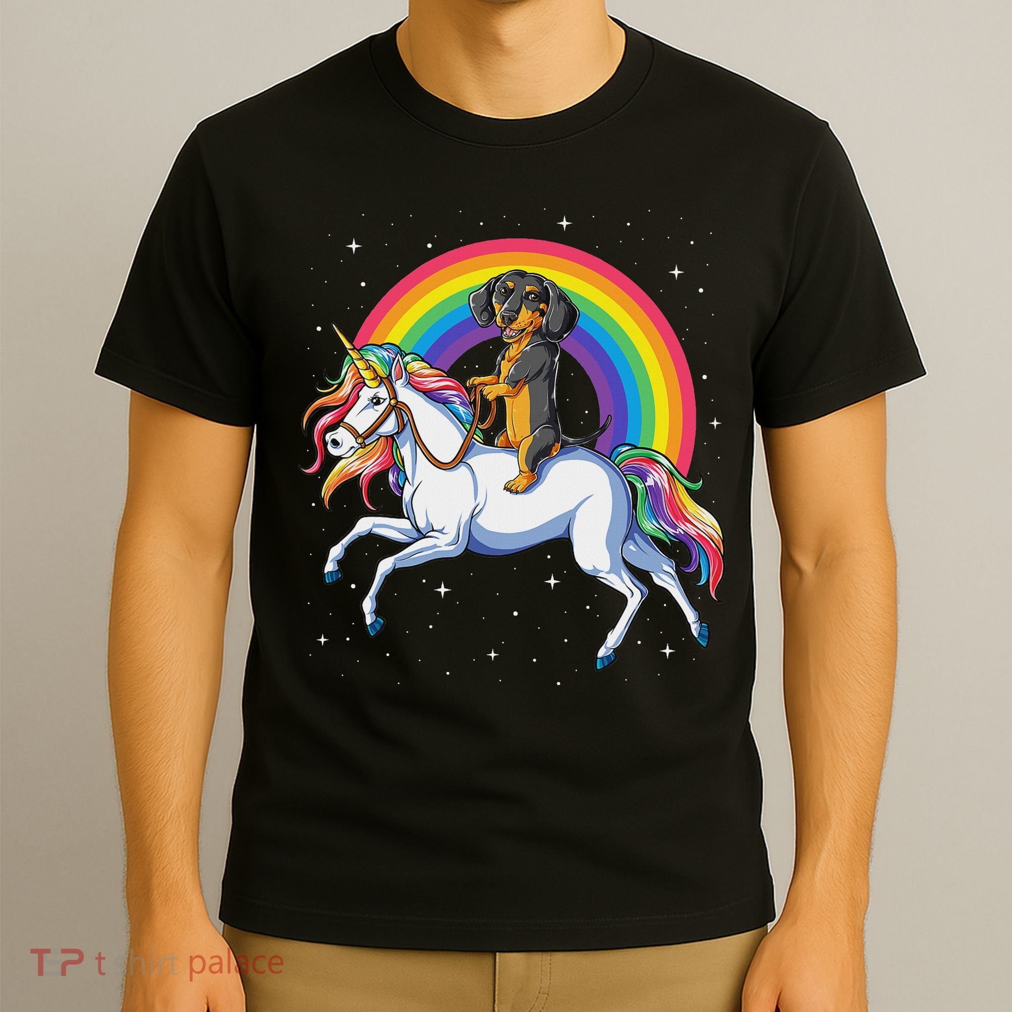 Dachshund Unicorn Space Galaxy Rainbow Dog T-Shirt