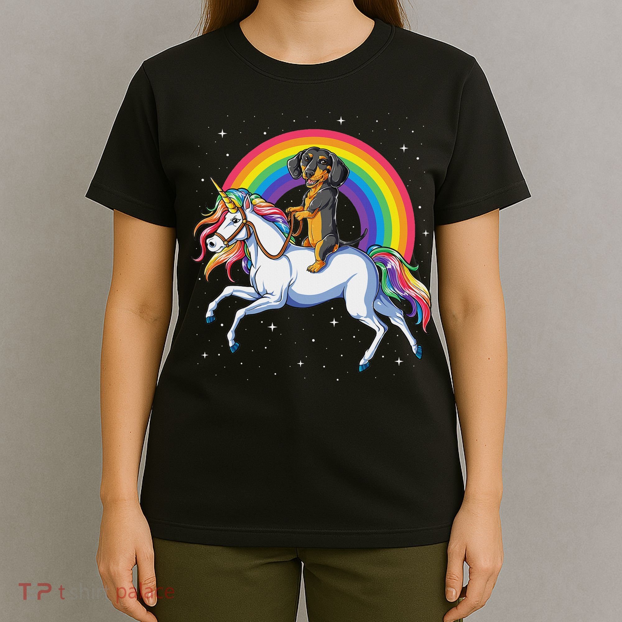 Dachshund Unicorn Space Galaxy Rainbow Dog T-Shirt