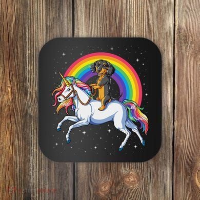 Dachshund Unicorn Space Galaxy Rainbow Dog Coaster