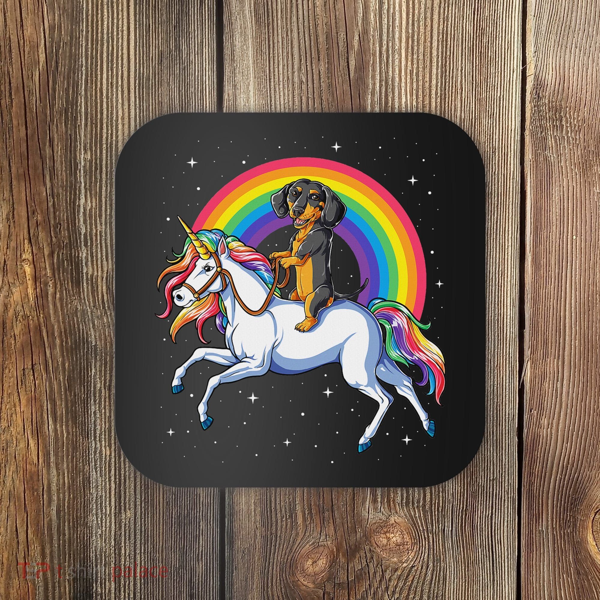 Dachshund Unicorn Space Galaxy Rainbow Dog Coaster