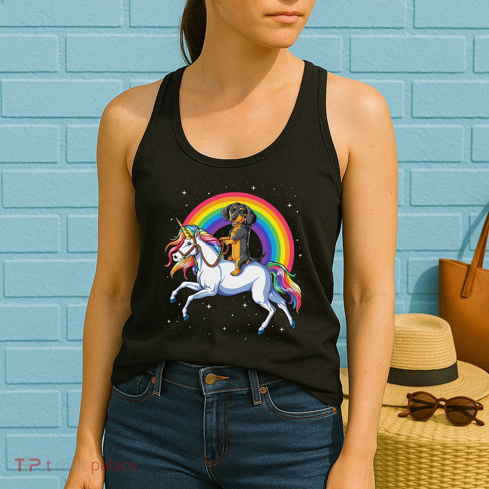 Dachshund Unicorn Space Galaxy Rainbow Dog Women's Tank Top
