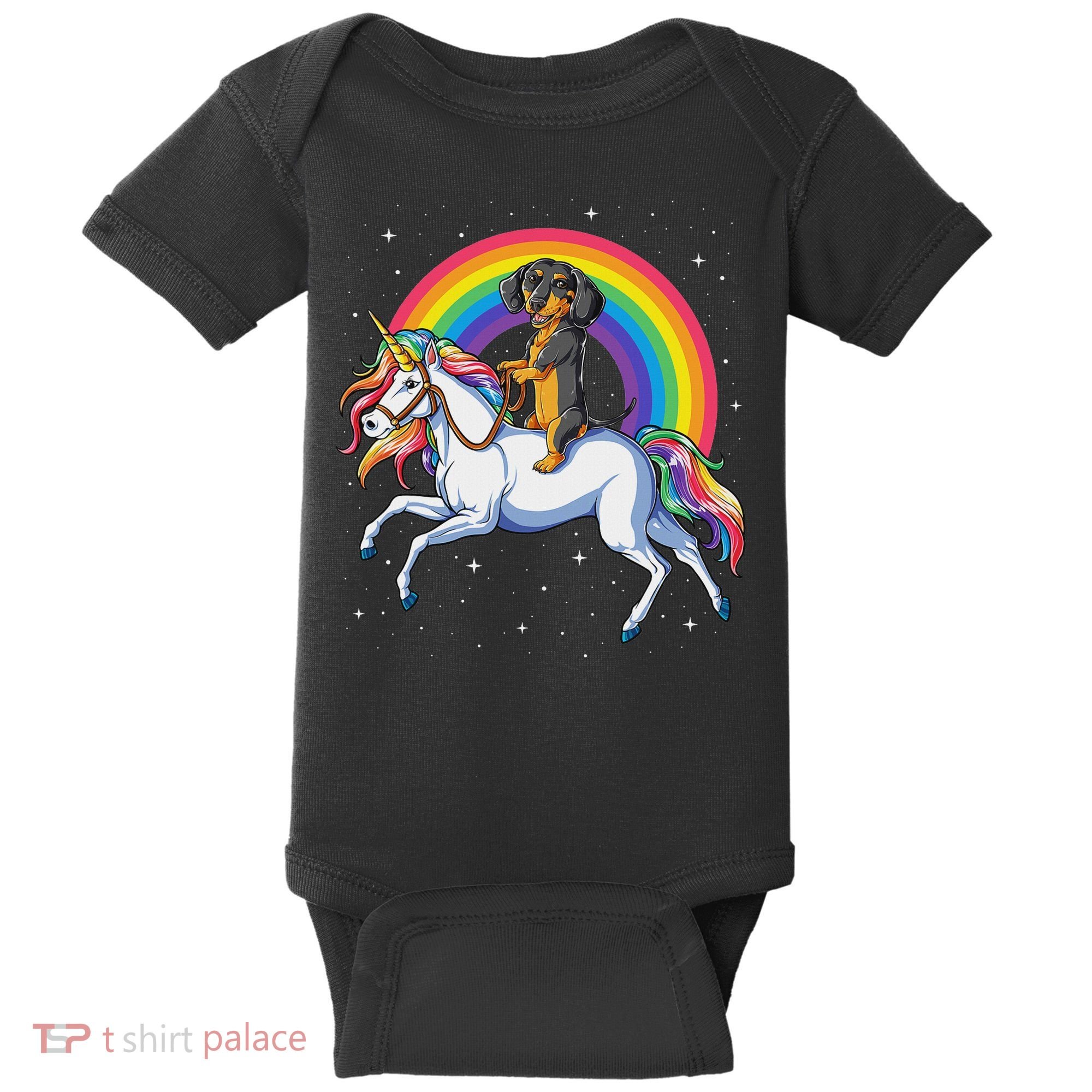 Dachshund Unicorn Space Galaxy Rainbow Dog Baby Bodysuit