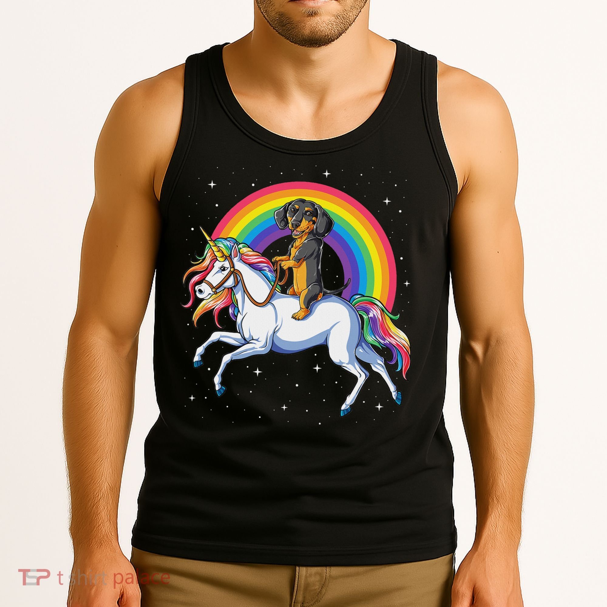 Dachshund Unicorn Space Galaxy Rainbow Dog Tank Top