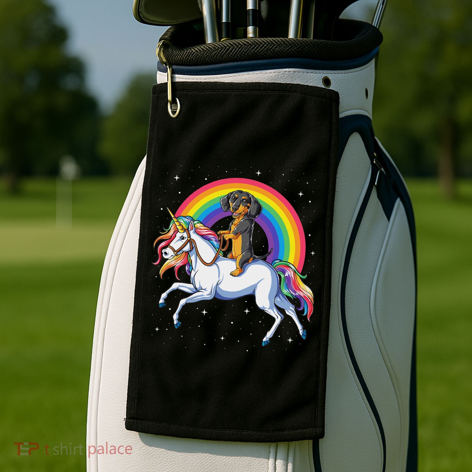 Dachshund Unicorn Space Galaxy Rainbow Dog Golf Towel
