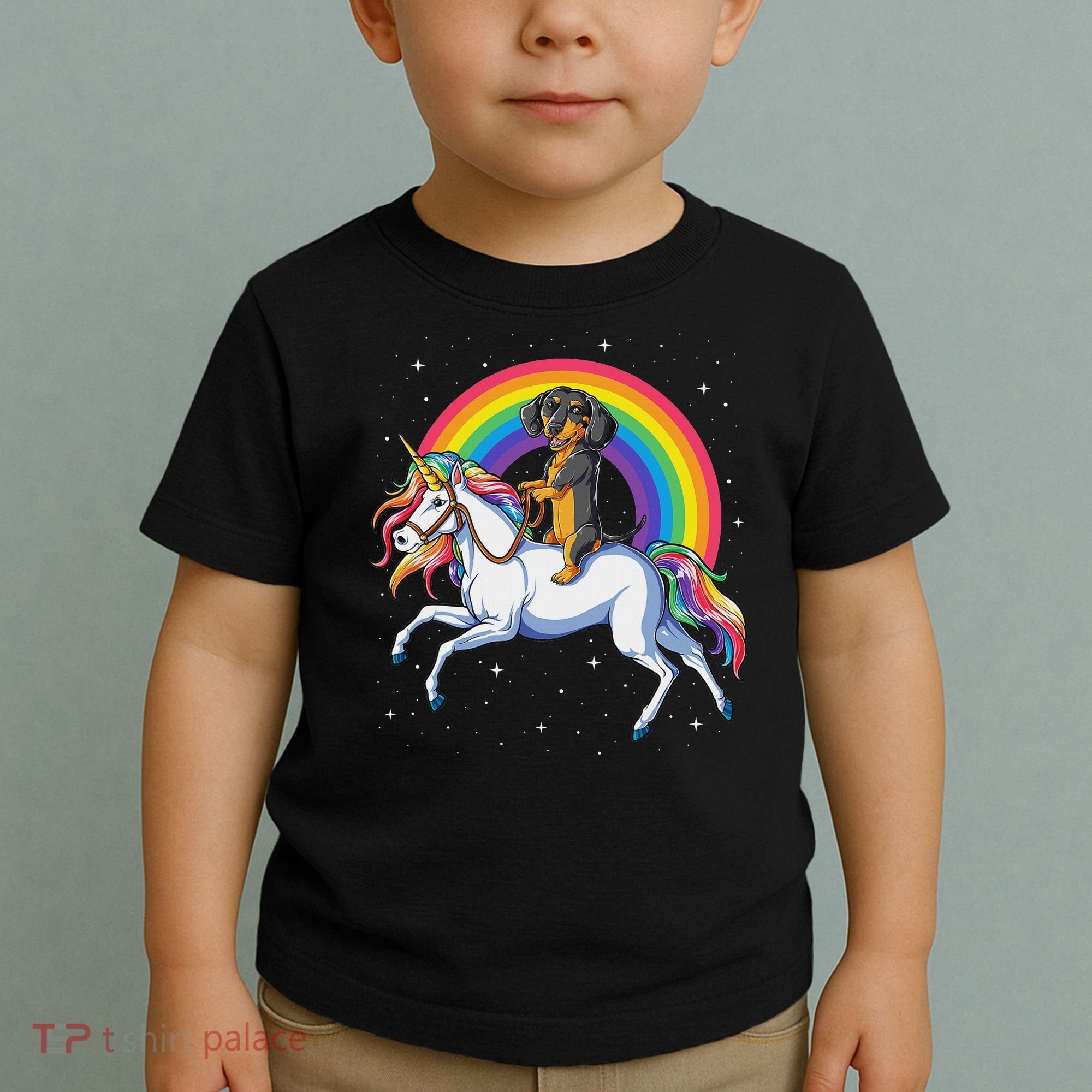 Dachshund Unicorn Space Galaxy Rainbow Dog Toddler T-Shirt