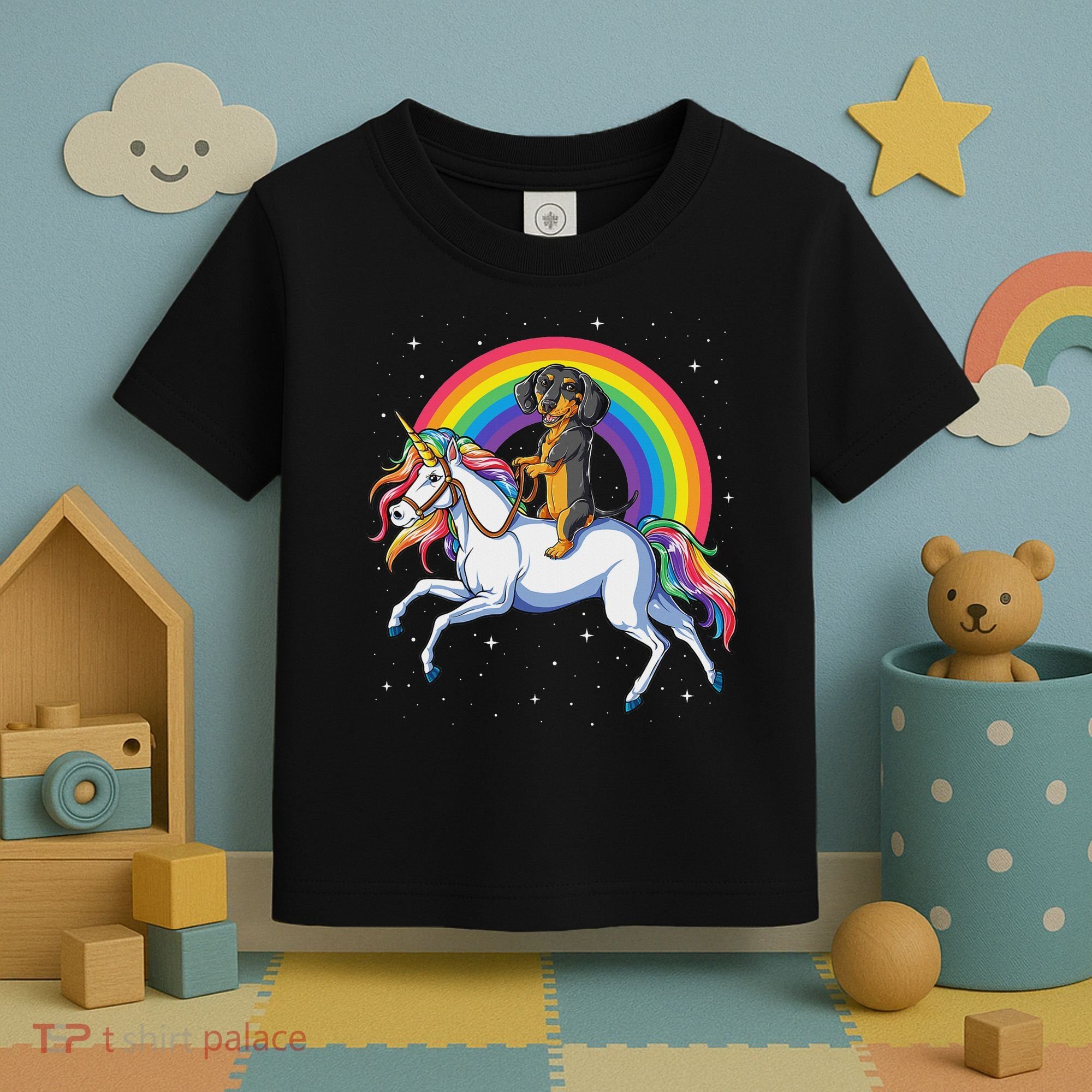 Dachshund Unicorn Space Galaxy Rainbow Dog Toddler T-Shirt