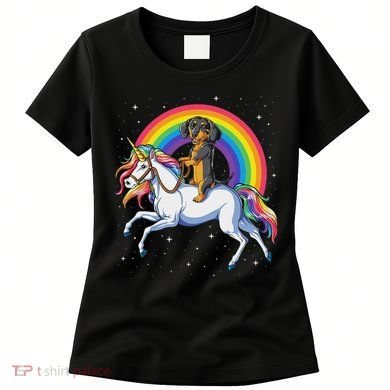Dachshund Unicorn Space Galaxy Rainbow Dog Women's T-Shirt