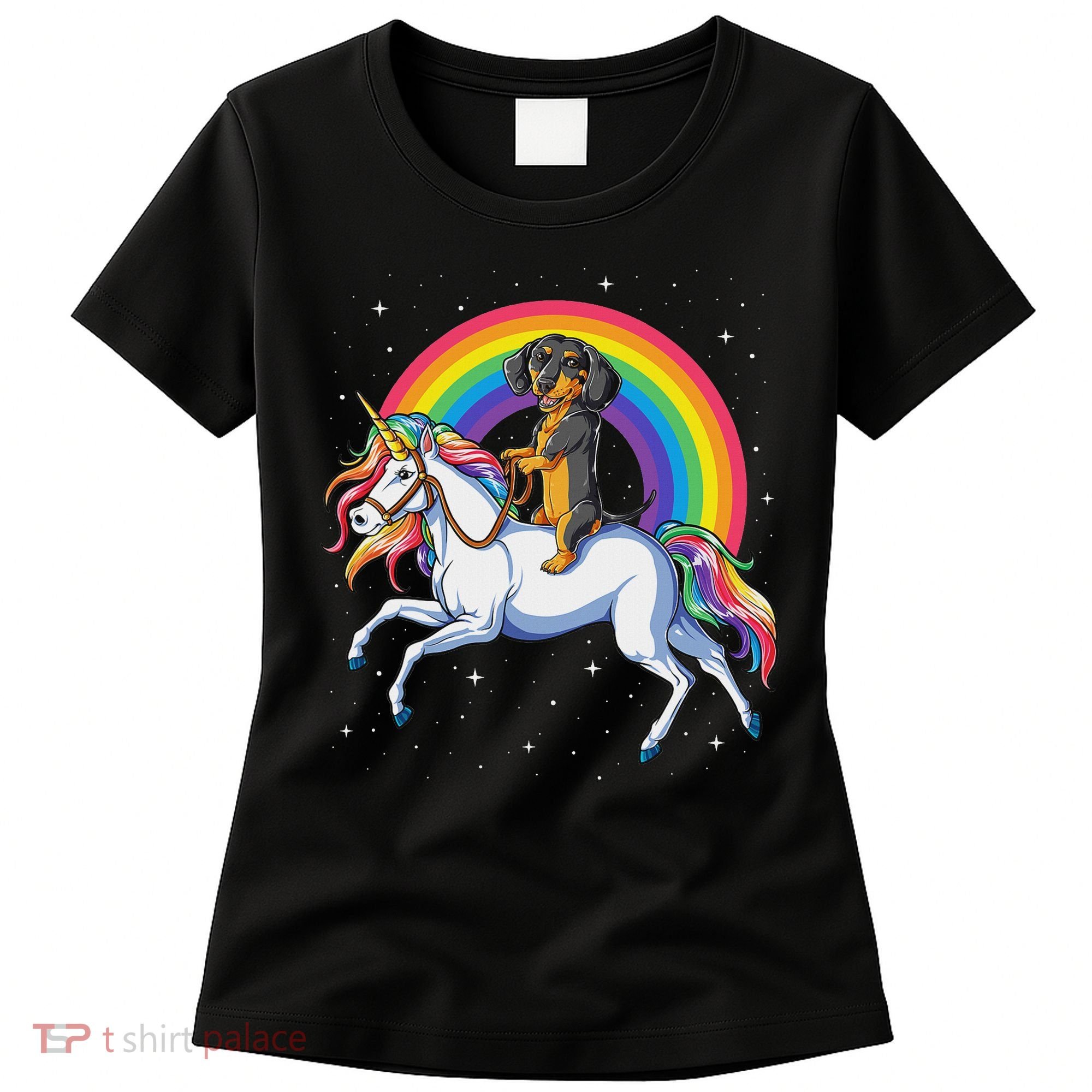 Dachshund Unicorn Space Galaxy Rainbow Dog Women's T-Shirt