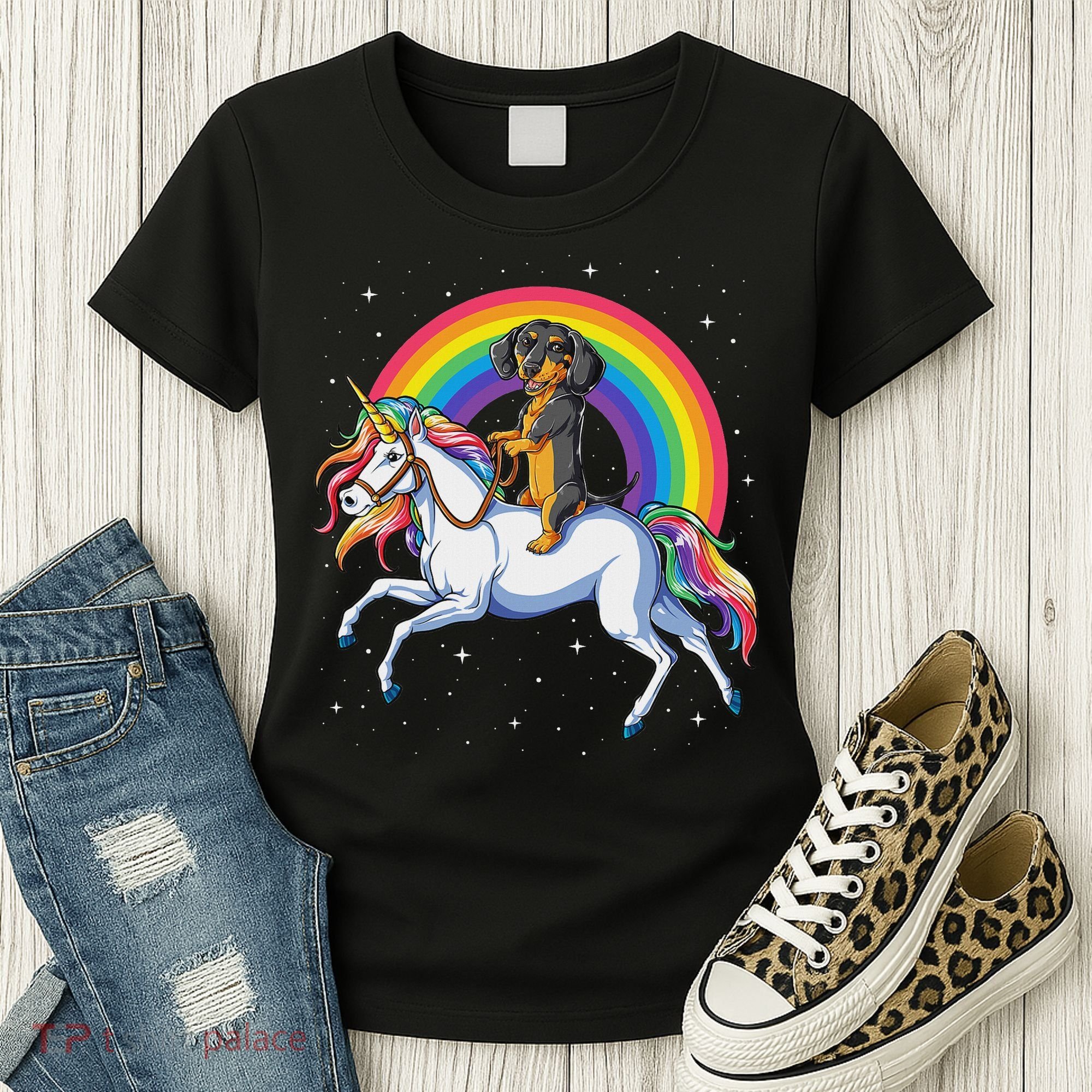 Dachshund Unicorn Space Galaxy Rainbow Dog Women's T-Shirt