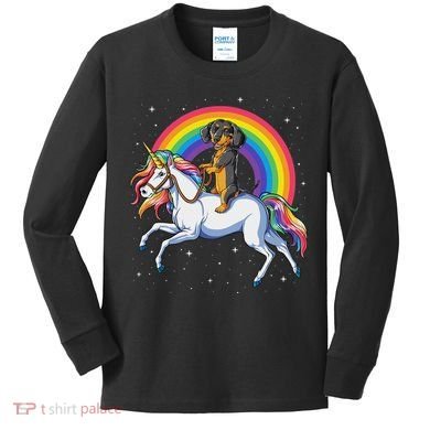 Dachshund Unicorn Space Galaxy Rainbow Dog Kids Long Sleeve Shirt
