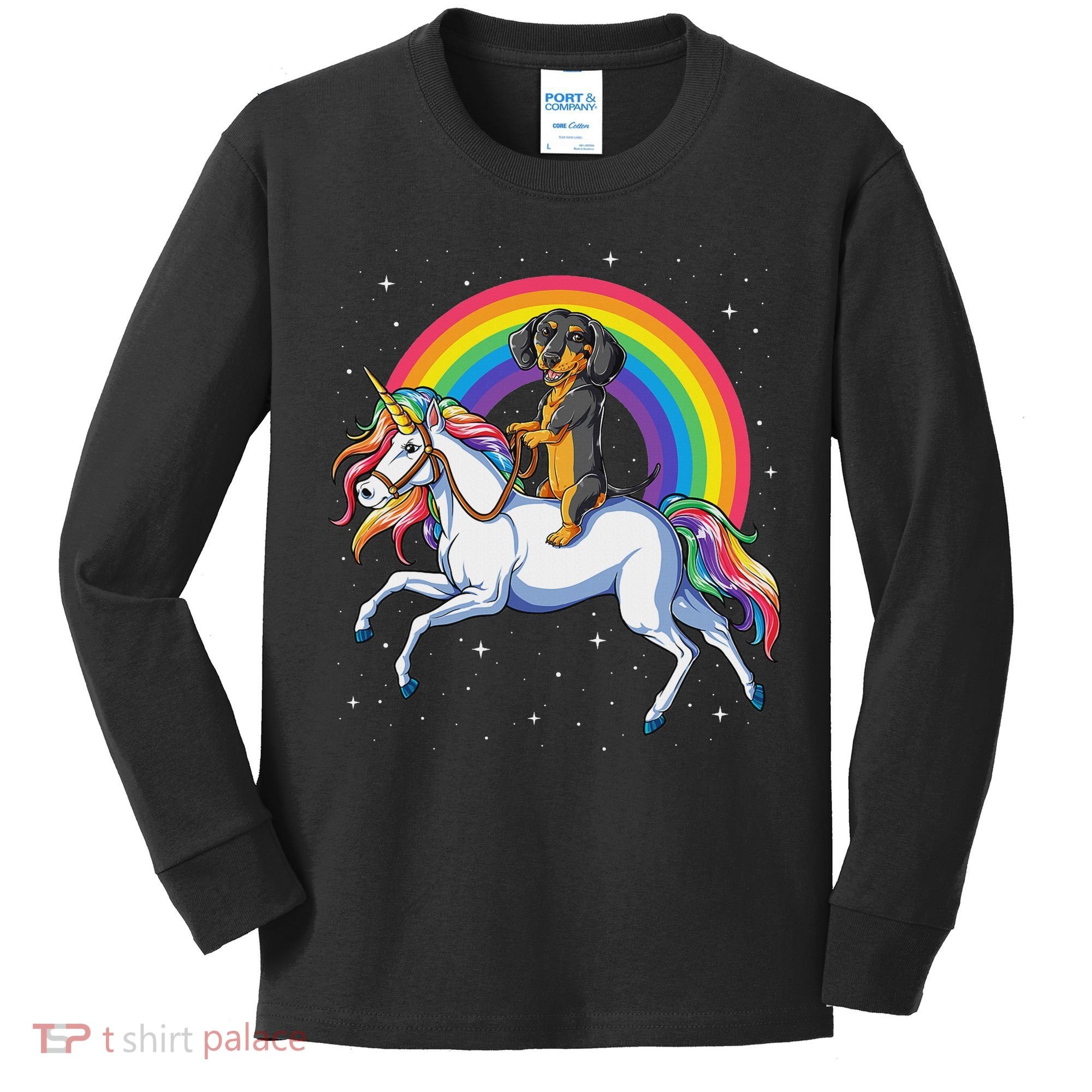 Dachshund Unicorn Space Galaxy Rainbow Dog Kids Long Sleeve Shirt