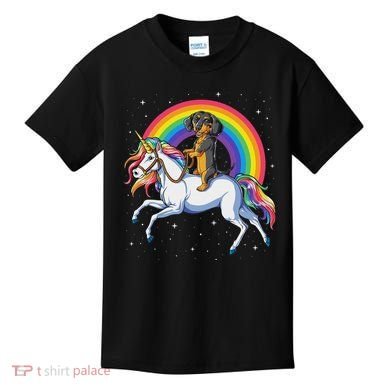 Dachshund Unicorn Space Galaxy Rainbow Dog Kids T-Shirt