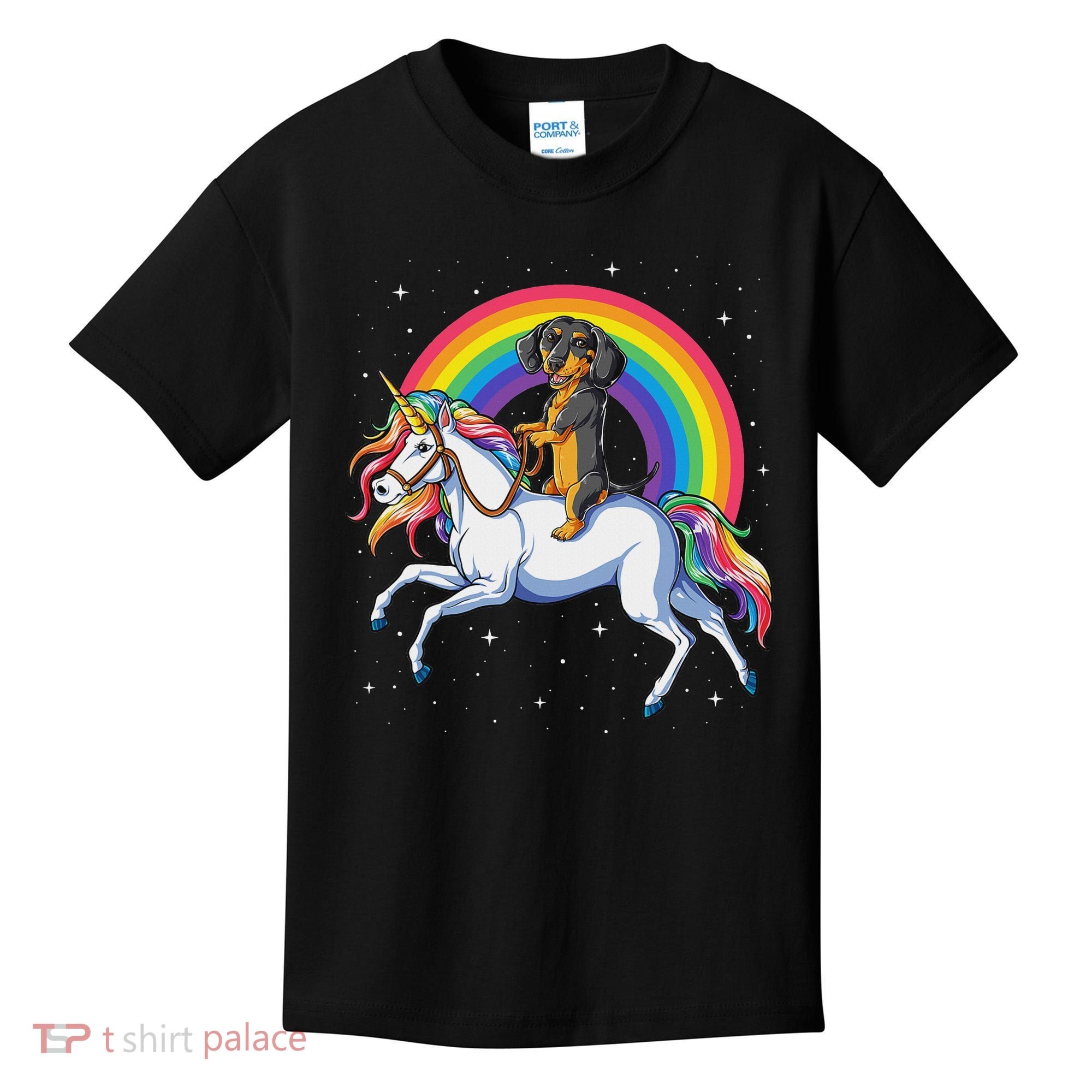 Dachshund Unicorn Space Galaxy Rainbow Dog Kids T-Shirt