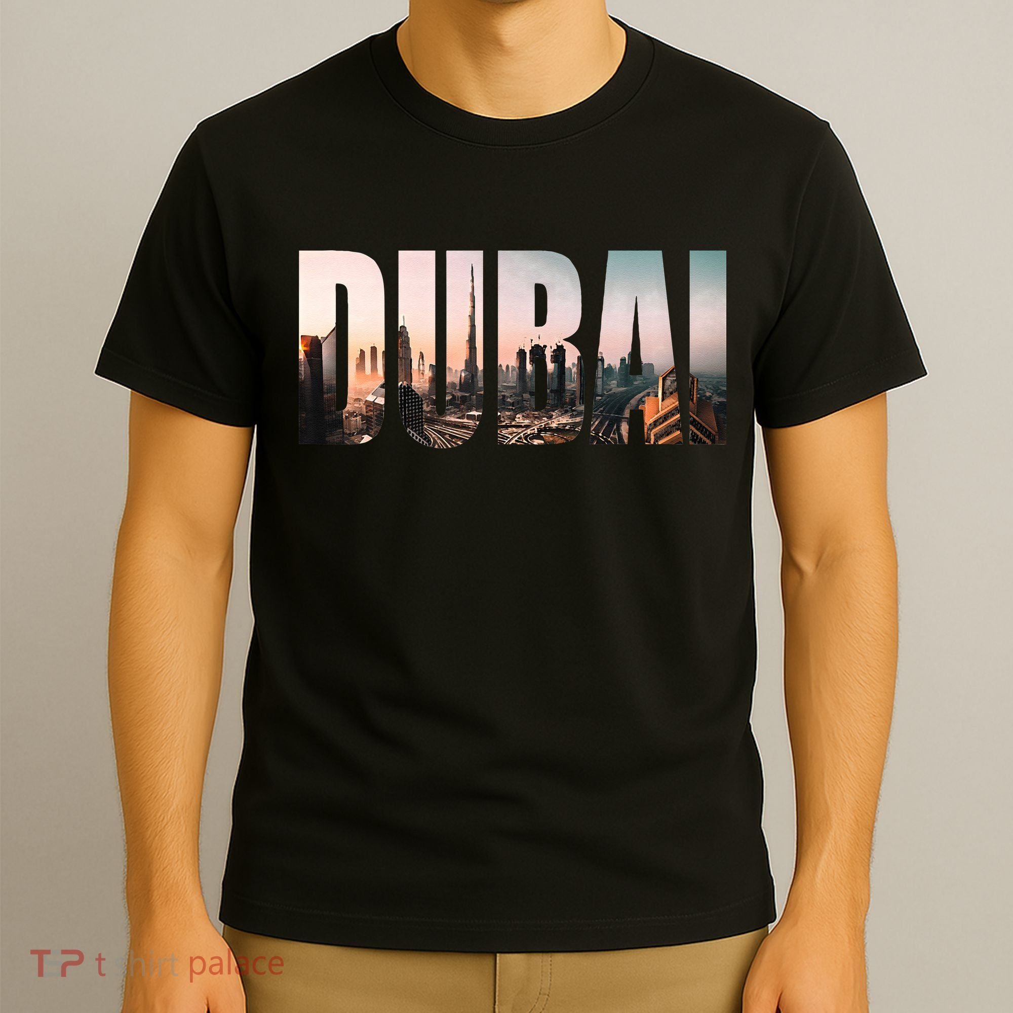 Dubai UAE Skyline Urban Photography Font T-Shirt