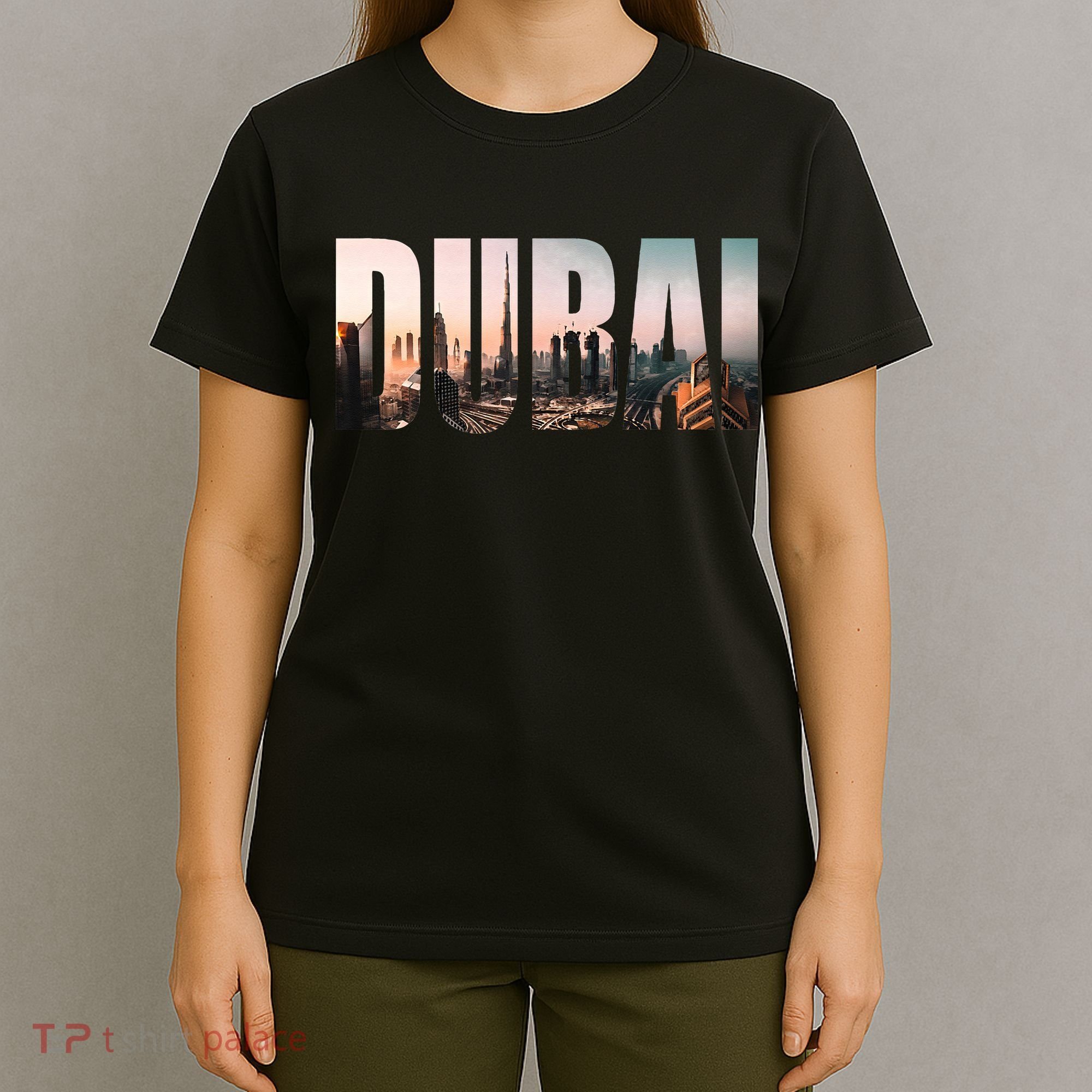 Dubai UAE Skyline Urban Photography Font T-Shirt