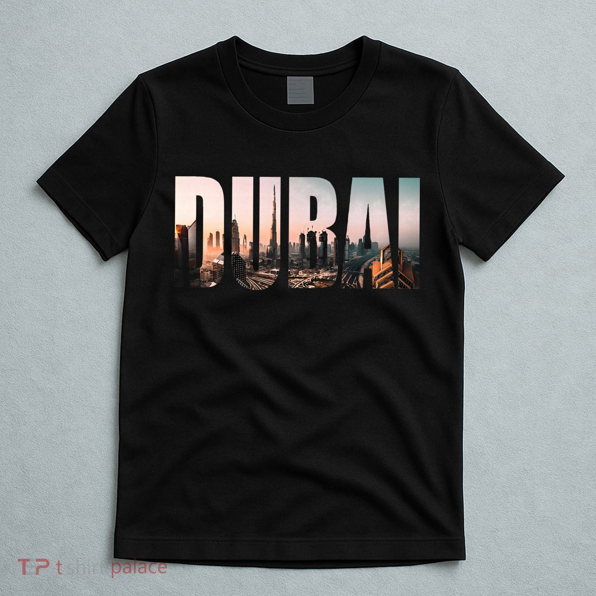 Dubai UAE Skyline Urban Photography Font T-Shirt